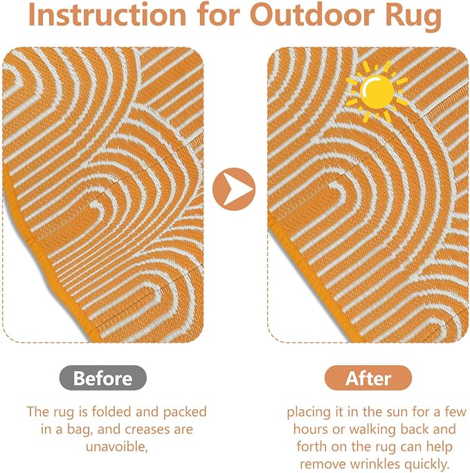 Anidaroel Outdoor Rug 5’x8’ Waterproof, Reversible Rainbow Outdoor Plastic Straw Outside Area Rug, RV Camping Rug for Porch, Balcony, Backyard, Camper, Pool Deck (Orange,5‘x8')