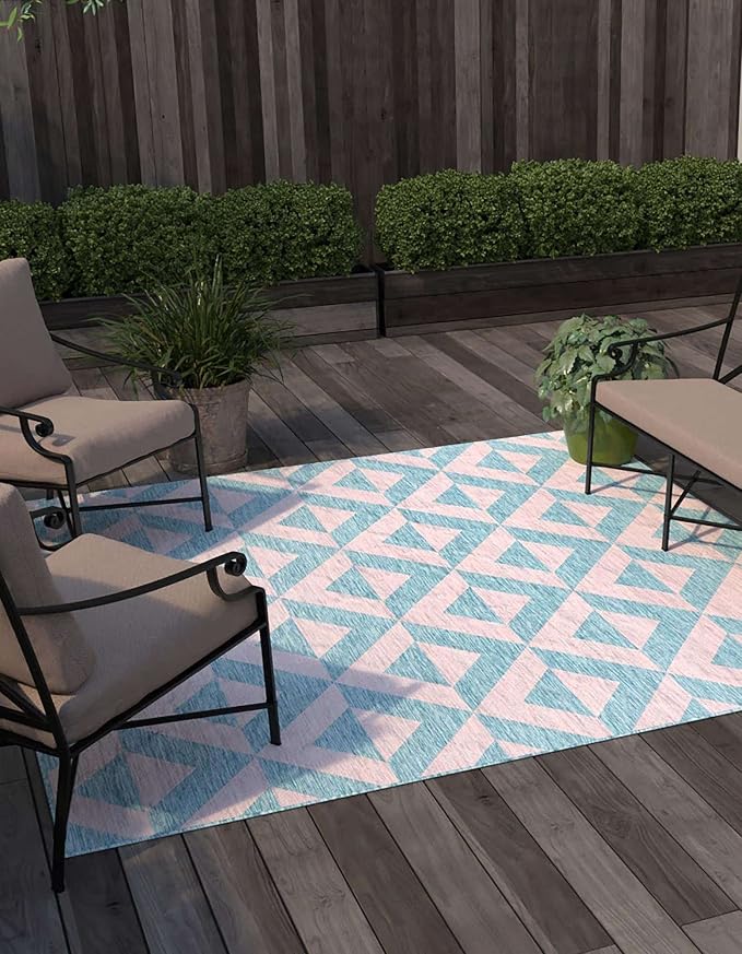 Unique Loom Unique Loom Outdoor Collection Area Rug - Napa (7' 10' Square, Pink and Aqua/Light Blue)
