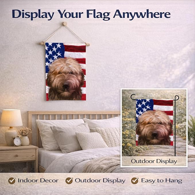 Caroline's Treasures CK6461GF Briard Dog American Flag Garden Flag Mailbox Flag Decorative Yard Flag Banner Outside Patio Artwork Yard Flower Beds, Garden Size, Multicolor
