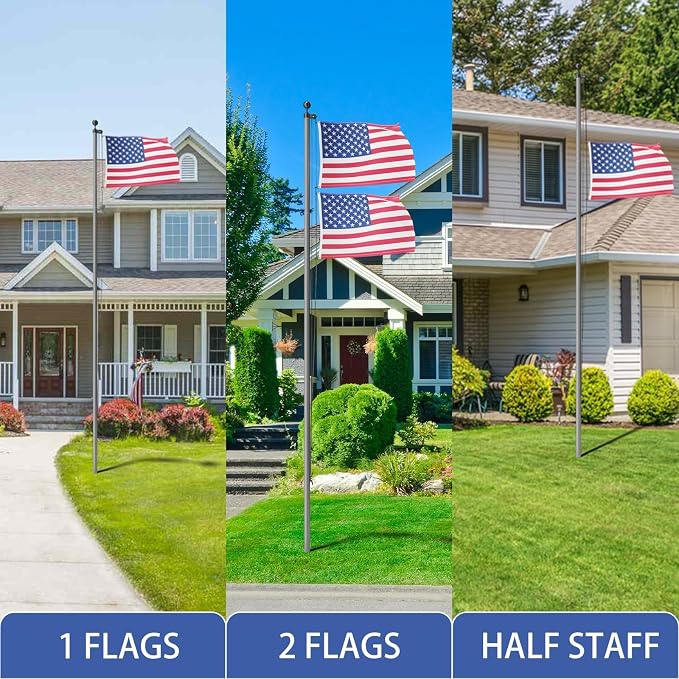 Flag Pole for Outside House, 25 FT Heavy Duty 45K PSI & 95 HBW Hard Aerospace Aluminum Flagpole Kit, Unbending Outdoor In-Ground Flag Poles with 3x5 American Flag for Yard, Residential or Commercial