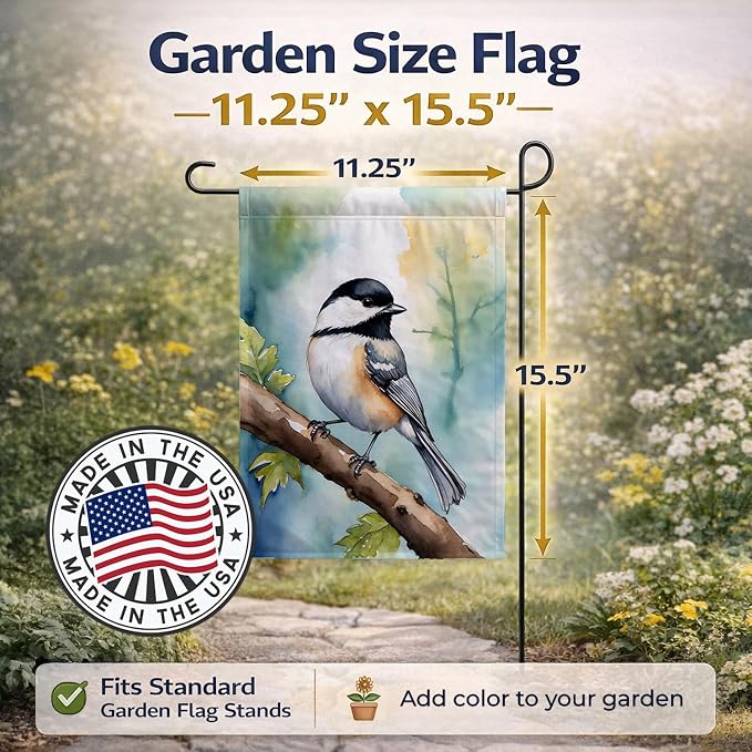 Caroline's Treasures Massachusetts Blackcapped Chickadee Garden Flag Mailbox Flag Decorative Yard Flag Banner Outside Patio Artwork Yard Flower Beds, Garden Size, Multicolor