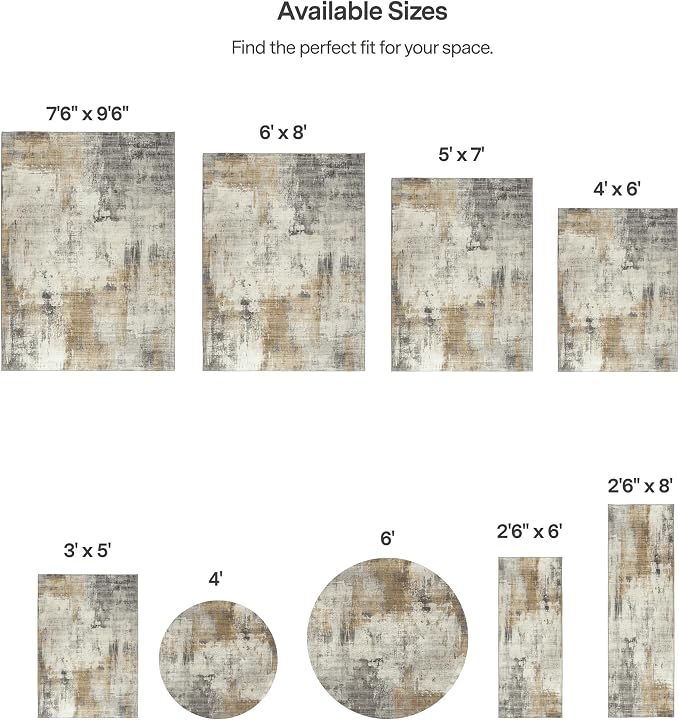 Machine Washable Area Rug - Living Room Bedroom Bathroom Kitchen Entryway Office - Padded Low Pile Stain Resistant Premium - Modern Abstract Contemporary - Quinn - Beige 5' x 7'