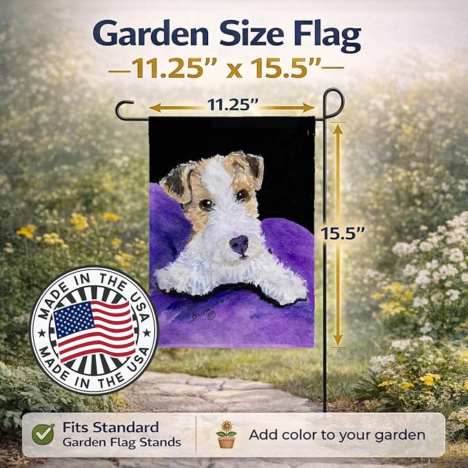 Caroline's Treasures SS8971GF Fox Terrier Garden Flag Mailbox Flag Decorative Yard Flag Banner Outside Patio Artwork Yard Flower Beds, Garden Size, Multicolor