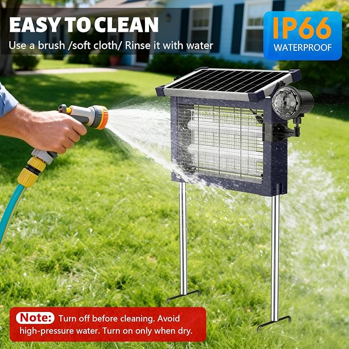 Zechuan Solar Bug Zapper Outdoor, Cordless Rechargeable Mosquito Killer | IP66 Waterproof Fly Zapper, 4500V Grid, Auto/Manual Mode, Cordless with Projection Light, Cord & Chain for Patio Camping RV