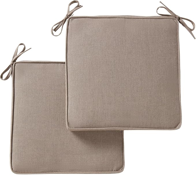 Indoor/Outdoor Chair Pads in Sunbrella Fabric – 17''x17'' Patio Seat Cushions with Foam Insert, Removable Reversible Cover & Ties for Patio Dining Chairs – Set of 2 or 4, Cast Shale