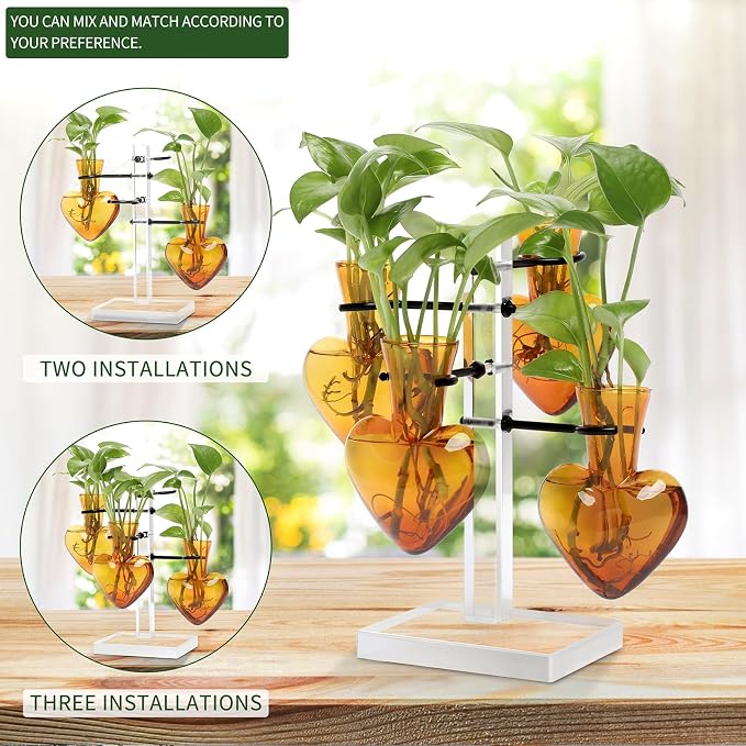 Plants Propagation Stations Plant Terrarium Kit Gift for Women | Birthday Glass Planters For Indoor Plants Home Office Decor Acrylic Plant Accessories - 4 Love Hear Vase