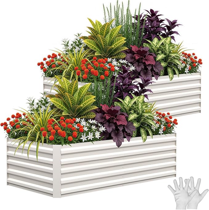 Garvee 2PCS 6x3x2ft Galvanized Raised Garden Bed Outdoor,Rust-Resistant Raised Garden Beds for Gardening, Easy Assembly Outdoor Garden Box & Planters, Beige