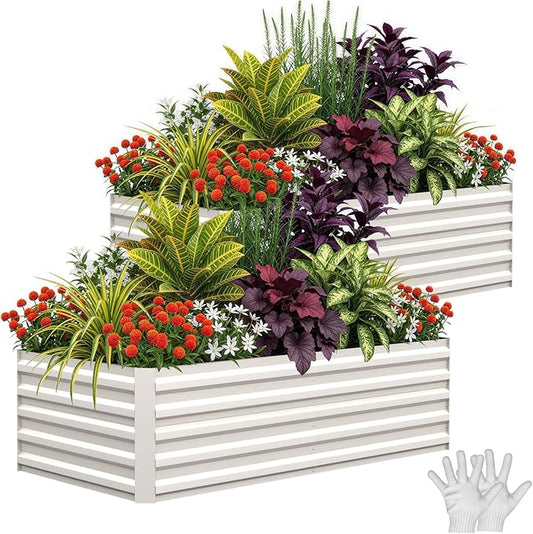 Garvee 2PCS 6x3x2ft Galvanized Raised Garden Bed Outdoor,Rust-Resistant Raised Garden Beds for Gardening, Easy Assembly Outdoor Garden Box & Planters, Beige