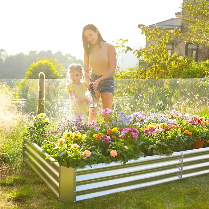 Land Guard 2 Pack 8×4×1ft Galvanized Metal Raised Garden Bed, Metal Planter Kit Box Outdoor for Deep-Rooted Vegetables, Flowers, Green and Herbs…