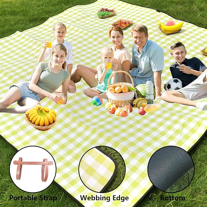 79”x79” Picnic Blanket Extra Large, Waterproof and Foldable Beach Blanket, 3-Layer Outdoor Blanket for 6 to 8 Adults, for Camping, Park, Beach, Grass, Indoors
