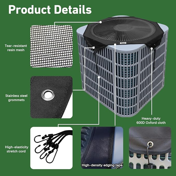 Central Air Conditioner Cover for Outside Winter, 32x32in Mesh and Oxford AC Covers for Outdoor Units, Universal Snow and Leaf Air Conditioning Cover