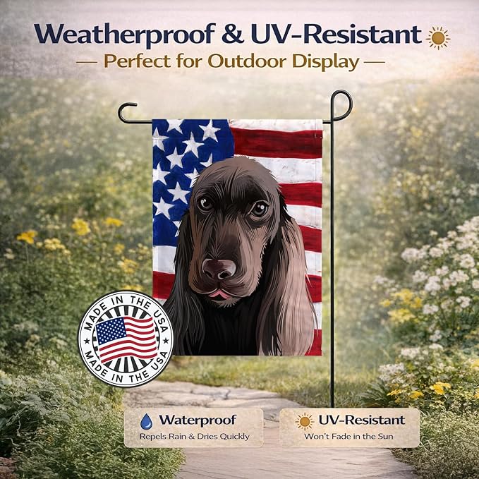 Caroline's Treasures CK6521GF Field Spaniel Dog American Flag Garden Flag Mailbox Flag Decorative Yard Flag Banner Outside Patio Artwork Yard Flower Beds, Garden Size, Multicolor