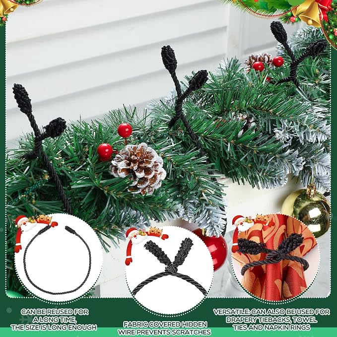 Zhengmy 24 Pcs Christmas Garland Ties Extra Long 30'' 25'' 20'' Black Decorative Twist Tie for Banister Reusable Flexible Twist Tie for Garland Stairway Railing Home Xmas Holiday Decor