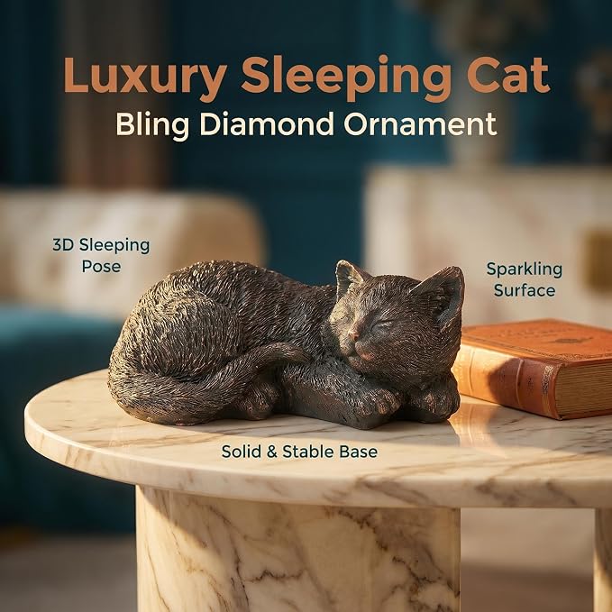 Sleeping Cat Statue Outdoor Garden, Bronze Patina Resin Sculpture, Cat Statues Indoor Outdoor Decor for Garden Patio Yard Lawn, Unique Pet Memorial Ornament, Thoughtful Keepsake Gift for Cat Lovers