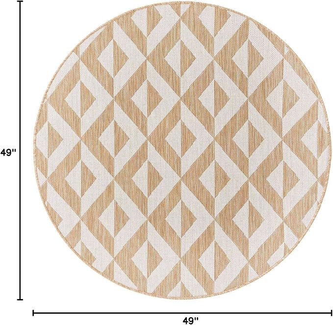 Unique Loom Outdoor Collection Area Rug - Napa (4' 1" Round, Beige/ Brown)