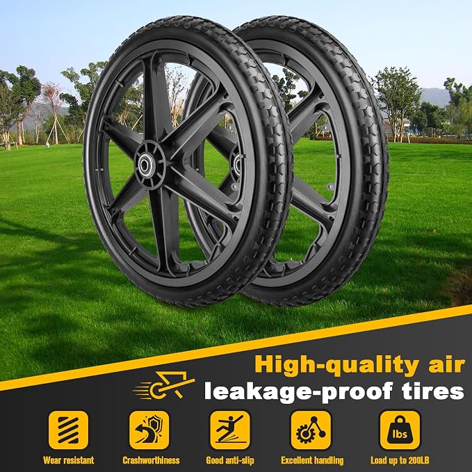 20" Flat Free Wheels Compatible with rubbermaid Wheelbarrow Tires,20" Flat Free Wheels Replacement for Rubbermaid 3/4" Bearings,600LB Capacity Utility Cart Tires | Lawn Mower Garden Hand Truck Wheel