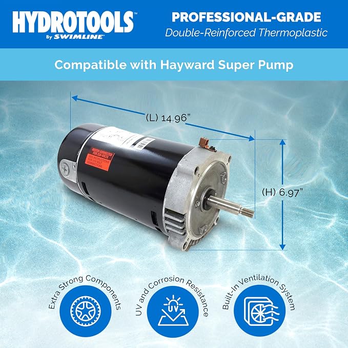 Swimline HYDROTOOLS Replacement Pool Pump Motor for Inground Pumps 1.5 HP Large Pools Compatible with Hayward Super Pump 1.5 Horse Power 75015 | Replacement 1.5 HP Pool Pump Motor For Inground Pumps, Fits Hayward Super Pump, DOE-compliant Single-speed ...