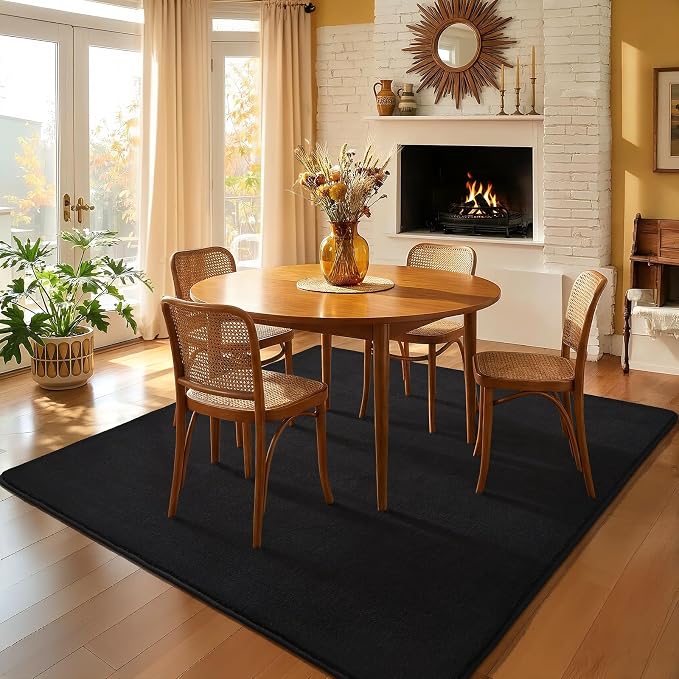 Amearea 4x4 Square Area Rugs for Bedroom Living Room, Black Memory Foam Rug | Thickened Fluffy Indoor Washable Rug, Modern Non Slip Minimalist Carpet for Entryway Kids Boys Girls Dorm Nursery Room Decor