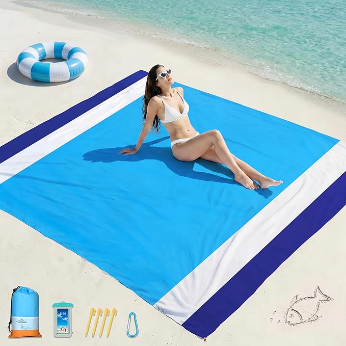 Famstar Beach Blanket Oversized Extra Large 78"X81"/10'X9',Waterproof Sandproof Beach Blanket 2-8 Adults Lightweight Durable for Travel Camping Hiking Picnic