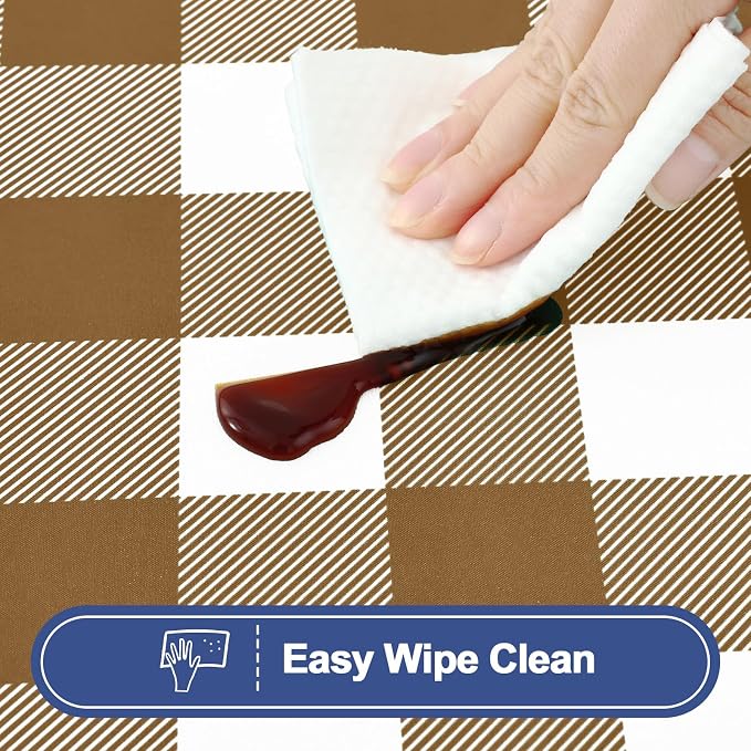 Smiry Picnic Table Cover with Bench Covers, Waterproof Elastic Fitted Tablecloths for 6 Foot Rectangle Tables, Washable Buffalo Plaid Tablecloth for Camping, Outdoor (Brown & White, 30"x72")