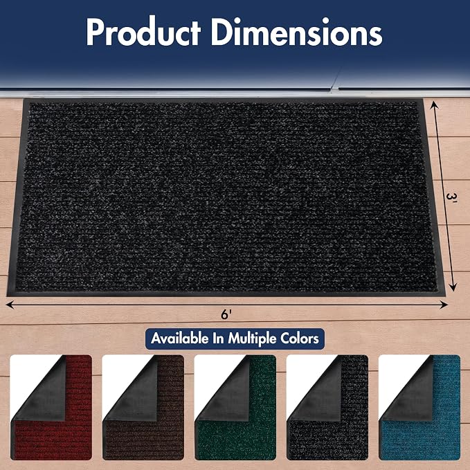 Notrax 109 Industrial Door Mat, 3' x 6' Large Entrance Mat, Heavy Duty Commercial Rugs for Entryway, Welcome Lobbies, Garage, and Mudroom, Made in the USA, Charcoal Black, Brush Step 109S0036CH