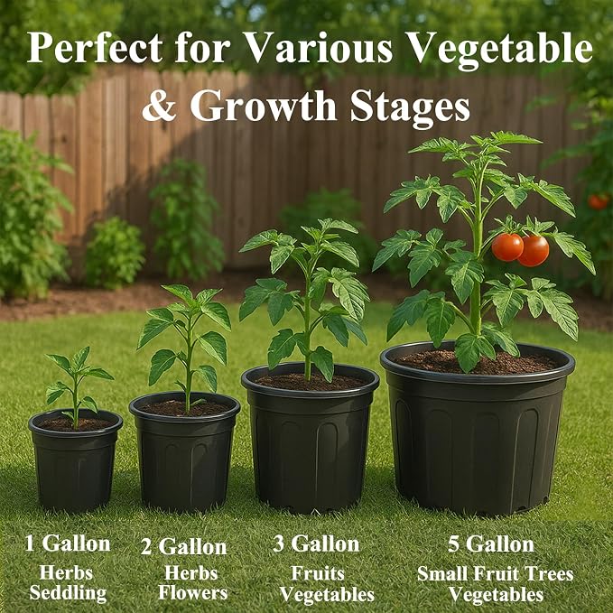 50 Pack 2 Gallon Flexible Plant Nursery Pots Plastic Seedling Starting Pots with Drainage Holes Soft Flower Pots Plant Container with Plant Labels, Black