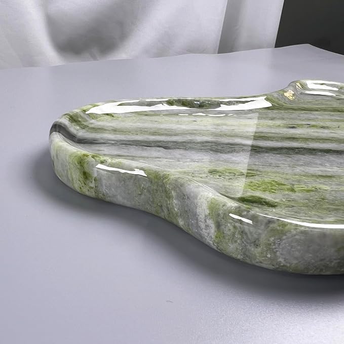 Natural Marble Decorative Tray, Cloud Shape, Modern Style, Polished Finish, Bathroom Kitchen Counter Vanity Organizer (Green-Marble-Diagonal)