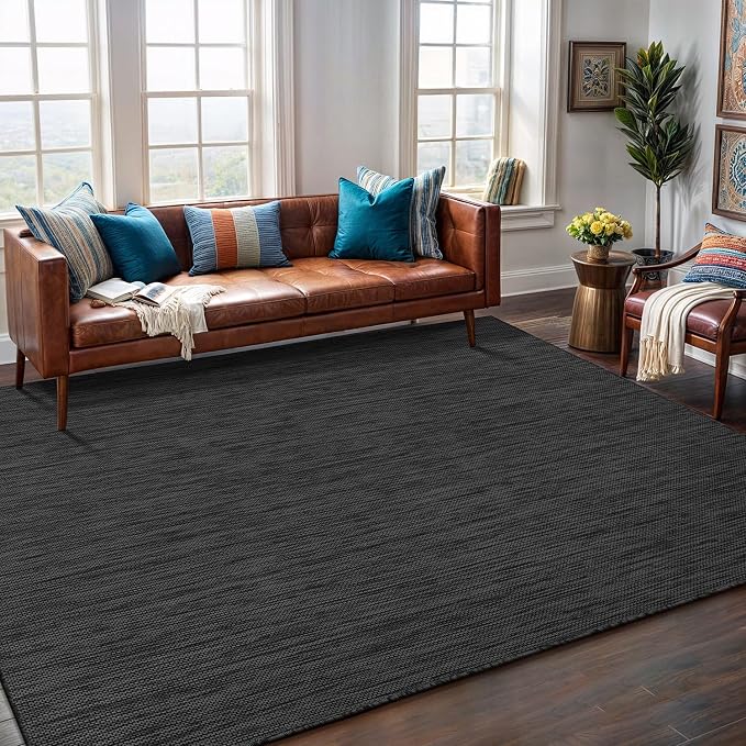 Washable Indoor Outdoor Rug 5x7 Weather Resistant Area Rugs Modern Solid for Porch Deck Balcony Backyard Patio Outside Carpet (5 X 7 Dark Grey)