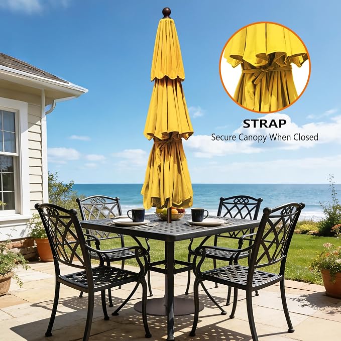 EliteShade USA 10-Year-Non-Fading 10ft 3-Tier Market Patio Umbrella, Commercial Grade Outdoor Table Umbrella with Crank Open, Windproof & UPF 50+ UV Protection, Heavy Duty Ventilation for Garden, Deck, Pool, Backyard, Beach & Bistro, Sunflower Yellow