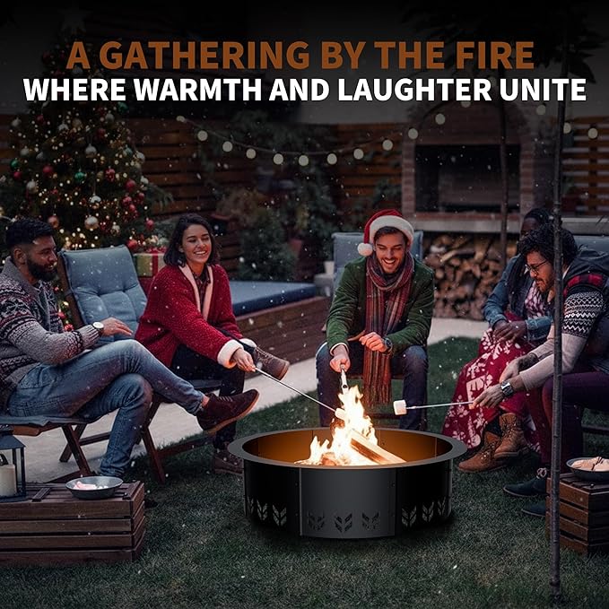 Fire Pit Ring Insert for Garden Patio Backyard | 30 Inch Smokeless Fire Pit Ring for Outside Fire Pit, Carbon Steel Firepit Rim Insert for DIY Fire Pits, Anti-Rust Coating