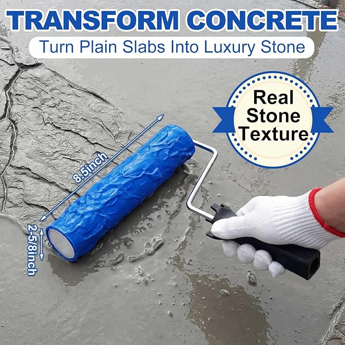 1 Pcs Concrete Texture Roller Stamp, Stone Pattern Decorative Cement Roller for Driveway Patio Walkway, Professional Concrete Imprint Tool for DIY Landscaping & Masonry (8.5" X 2-5/8")
