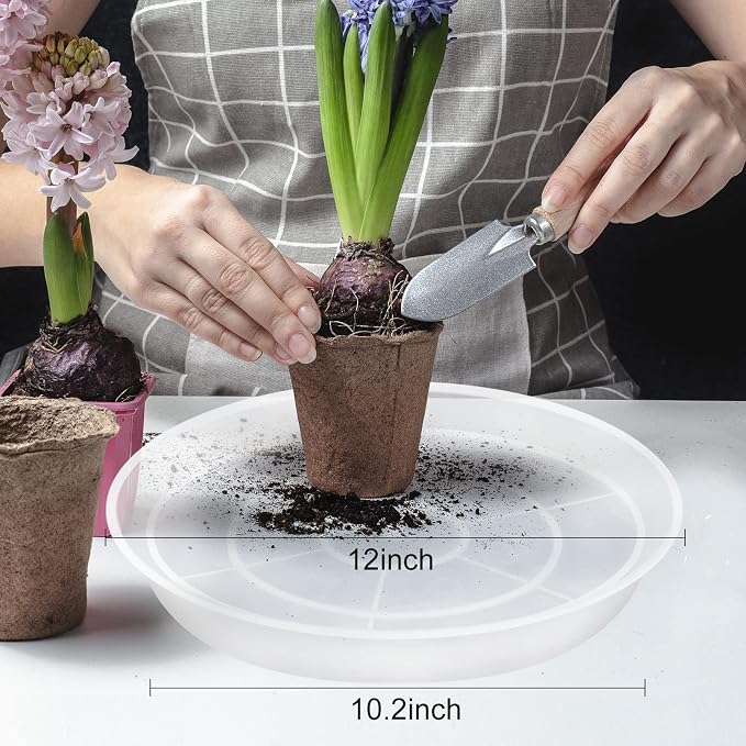 OUPSAUI 3 4 6 8 10 12 14 16 18 20 22 Inch Plant Saucer Pot Tray, 6 Pack Clear Plant Saucers for Indoors and Outdoors, Large Plastic Dish Suacer Water Drip Tray for Potted Plants Flowers (12 Inches)