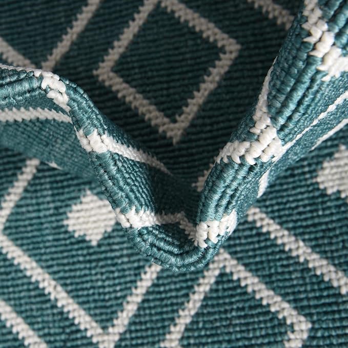 Unique Loom Outdoor Trellis Collection Area Rug - Kafes (4' 1" Round, Teal/ Ivory)