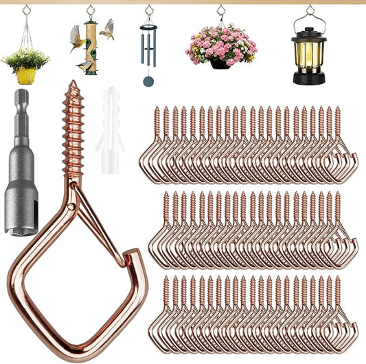 62 PCS Metal Rose Gold Eye Screw Hooks for Hanging Heavy Duty.Windproof Ceiling Hooks for Hanging Plants,Cup,Wind Chime,Bird Feeders,Christmas String Lights at Indoor&Outdoor 2.2 Inch