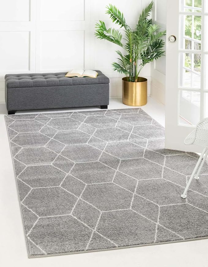 Unique Loom Trellis Frieze Collection Area Rug - Geometric (6' 1" x 9', Light Gray/ Ivory)