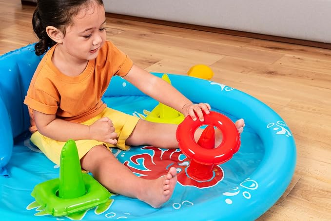 Bestway Seashapes Splash Pad | Baby Sensory Water Pool, with Backrest, Sunshade and Games, 6 Months +
