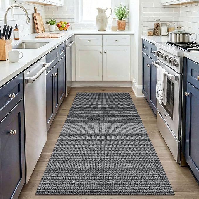 KOZYFLY Washable 3x4 Entry Area Rug, Braided Throw Rugs for Entryway, Non Slip Door Mat Indoor Outdoor Entrance, Front Porch Foyer Carpet for Kitchen, mudroom, Bathroom, Grey/Dark Grey
