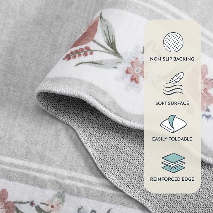 Lahome Grey Scalloped Washable Runner Rug 2x6 for Hallway | Non Slip Backing, Low Pile Soft Boho Floral Runner for Kitchen, Entryway, Laundry, Bedroom, Ariele