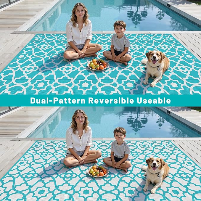 HEBE Outdoor Rug Waterproof 9x12, Plastic Straw Rug Camping Rug, Reversible Outdoor Patio Rugs RV Mat Clearance, Indoor Outside Floor Carpet for Porch,Deck,Camper,Balcony,Backyard