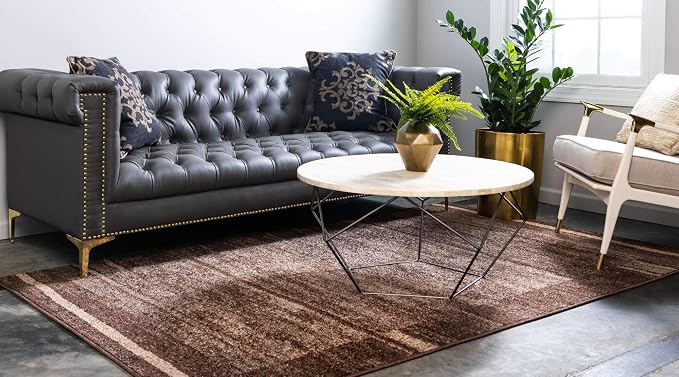 Unique Loom Autumn Collection Modern Contemporary Casual Abstract Area Rug (Brown/ Beige Border, 8 x 10 ft Rectangular)