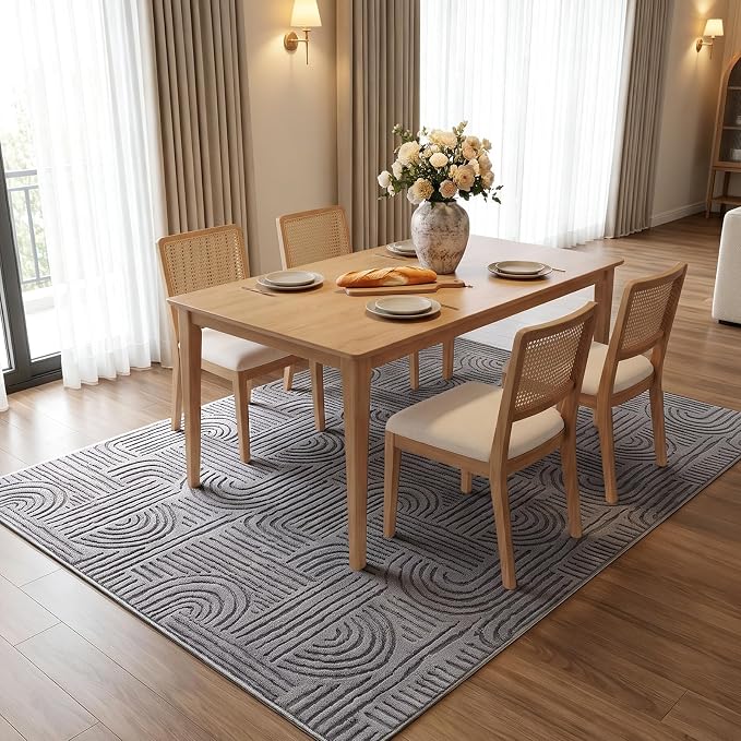 Etwel 5x7 Dark Gray Geometric Textured High-Low Pile Washable Area Rug | Modern Soft Carpet, Non-Slip PVC Backing, Low Profile, Kid and Pet Friendly, for Living Room, Bedroom, Dining Room, Nursery