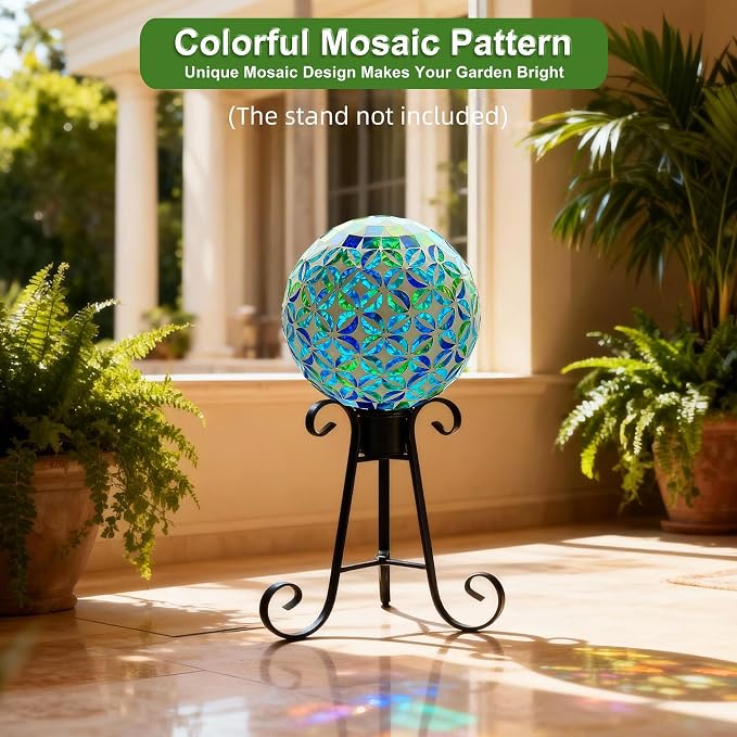 VOREEN 8" Mosaic Glass Gazing Ball,Blue & Green Garden Globe,Weather-Resistant Glass Yard Ornament,Fade-Resistant Outdoor Lawn & Patio Decoration