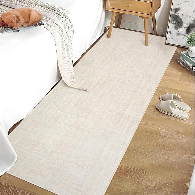 Garvee Solid Runner Rug 2x6 Washable Runners for Hallways Cream | Non Slip Kitchen Rugs, Modern Faux Wool Entryway Bathroom Rug Runners, Modern Abstract Rugs for Laundry Room Kitchen Bedroom