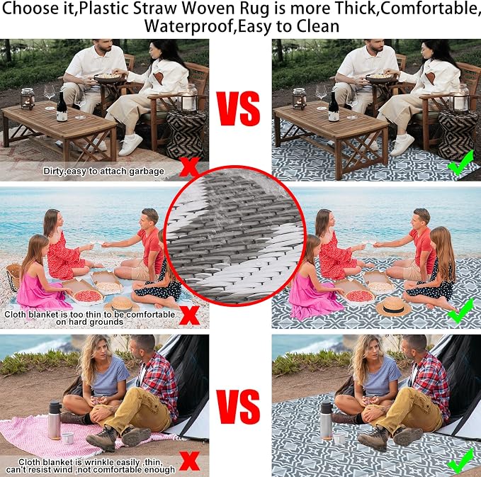 Alfolo Outdoor Rug for Patios Clearance 4X6 Waterproof Reversible Plastic Straw Rug RV Camping Mat Outside Area Rug Carpet for Camping RV,Porch,Deck,Balcony,Camper,Backyard