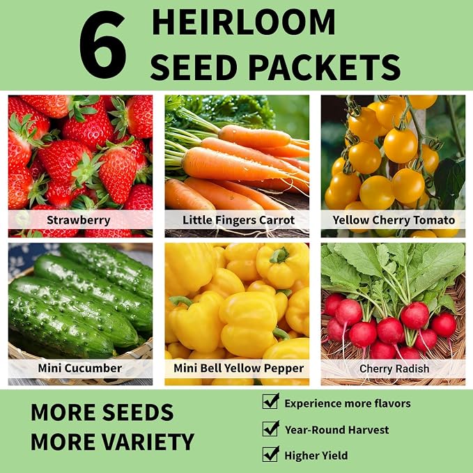 Fruit Seed Pods Kit Hydroponic -12 Refill Grow Pods with 6-Packet Seeds of Mini Cucumber/Bell Pepper/Carrot, Strawberry, Cherry Tomato & Radish, Compatible with All Hydroponics Growing Systems