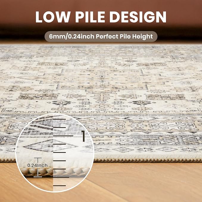Round Rug 6ft,Circle Rug for Dining Room Table,Beige | Washable Rugs for Kitchen,Entryway,Bedroom,Dining Room,Nursery Room,Thin,Soft Runner Rug,Stain Resistant Indoor Carpet
