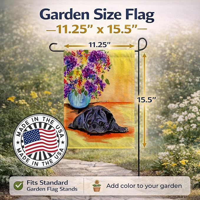 Caroline's Treasures SS8298GF Pug Garden Flag Mailbox Flag Decorative Yard Flag Banner Outside Patio Artwork Yard Flower Beds, Garden Size, Multicolor