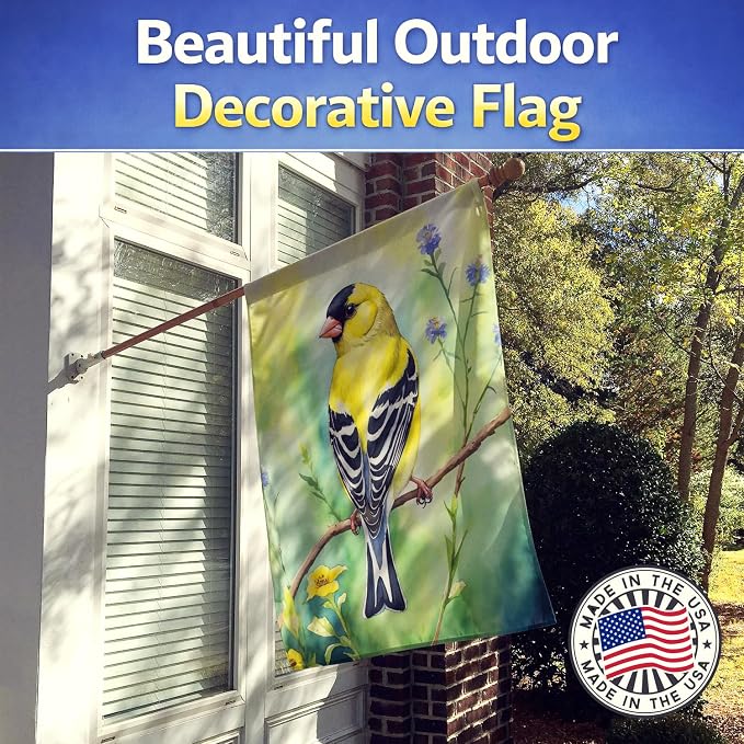Caroline's Treasures American Goldfinch House Flag Large Porch Sleeve Pole Decorative Outside Yard Banner Artwork Wall Hanging, Polyester, House Size, Multicolor