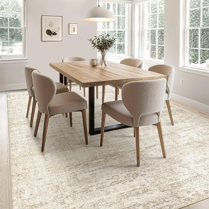 UERMEI 5x7 Washable Area Rug - Neutral Modern Abstract Living Room Rugs, Non-Slip Soft Large Indoor Floor Carpet for Bedroom Home Office & Under Dining Table Decor, Beige/Brown