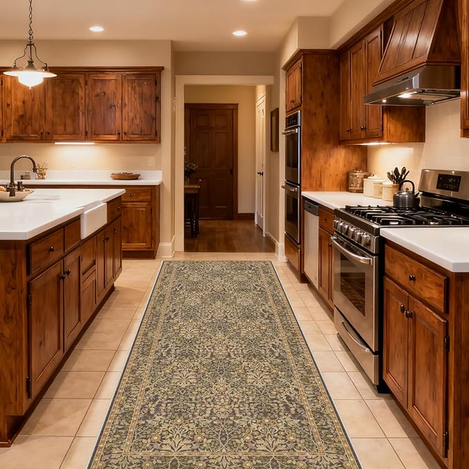 Washable 2' x 6' Runners for Hallways, Non Slip Long Floor Runner for Kitchen, Entryway Indoor, Stain Resistant Rubber Backing Floral Decor Rug (Goldenrod)